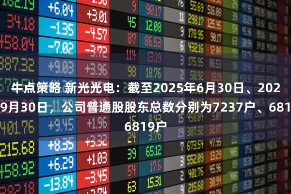 牛点策略 新光光电：截至2025年6月30日、2025年9月30日，公司普通股股东总数分别为7237户、6819户