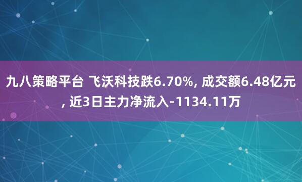 九八策略平台 飞沃科技跌6.70%, 成交额6.48亿元, 近3日主力净流入-1134.11万